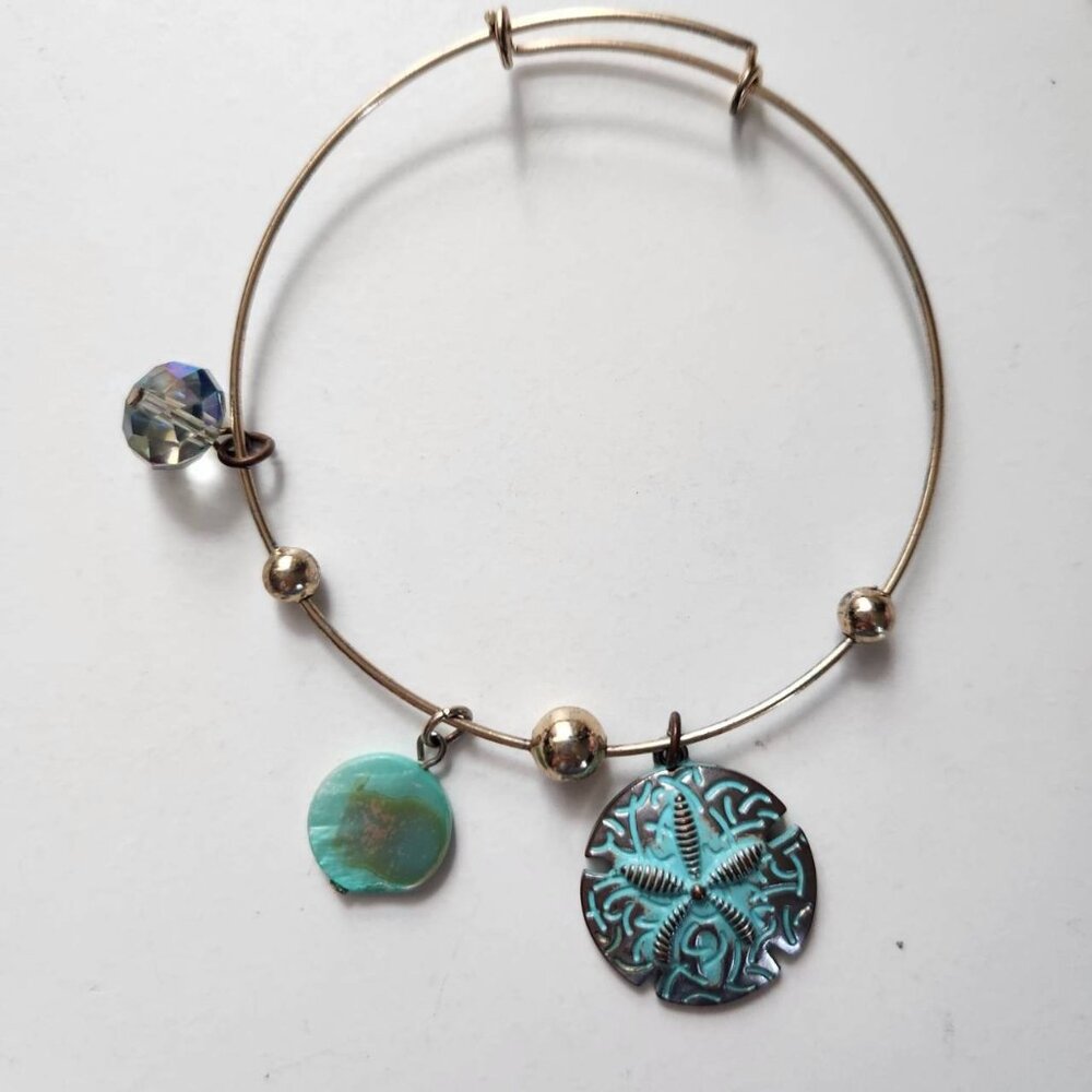 Starfish & Shell Charm Adjustable Charm Bracelet Bangle, Blue / Silver